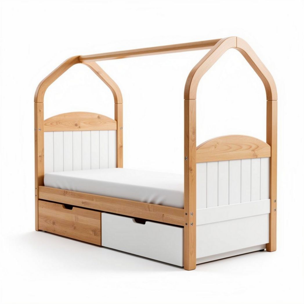 Wooden House-Style Bed with Storage Drawers – Suitable for Children's Rooms – Made from Plywood and MDF – 200 x 90 x 150cm