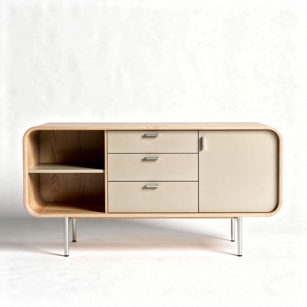 Wooden Sideboard for Living Room Organization – Plywood and Steel – 120 x 40 x 70cm